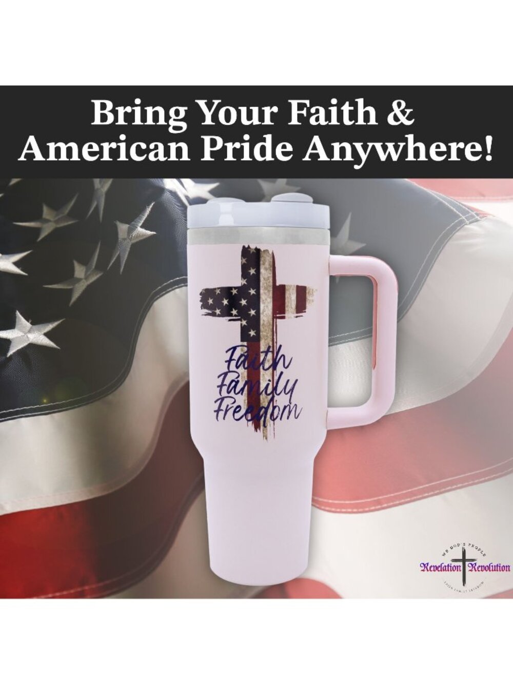 Patriotic 40 oz Tumbler American Flag Cross Insulated Mug Faith Family Freedom - Picture 5 of 9